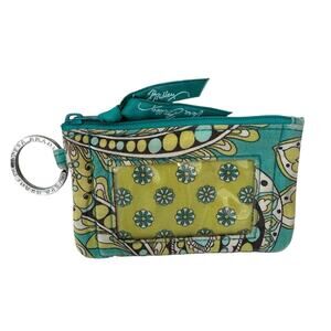 Vera Bradley Peacock Zip ID Case Mini Card Money Wallet Silver Key Ring